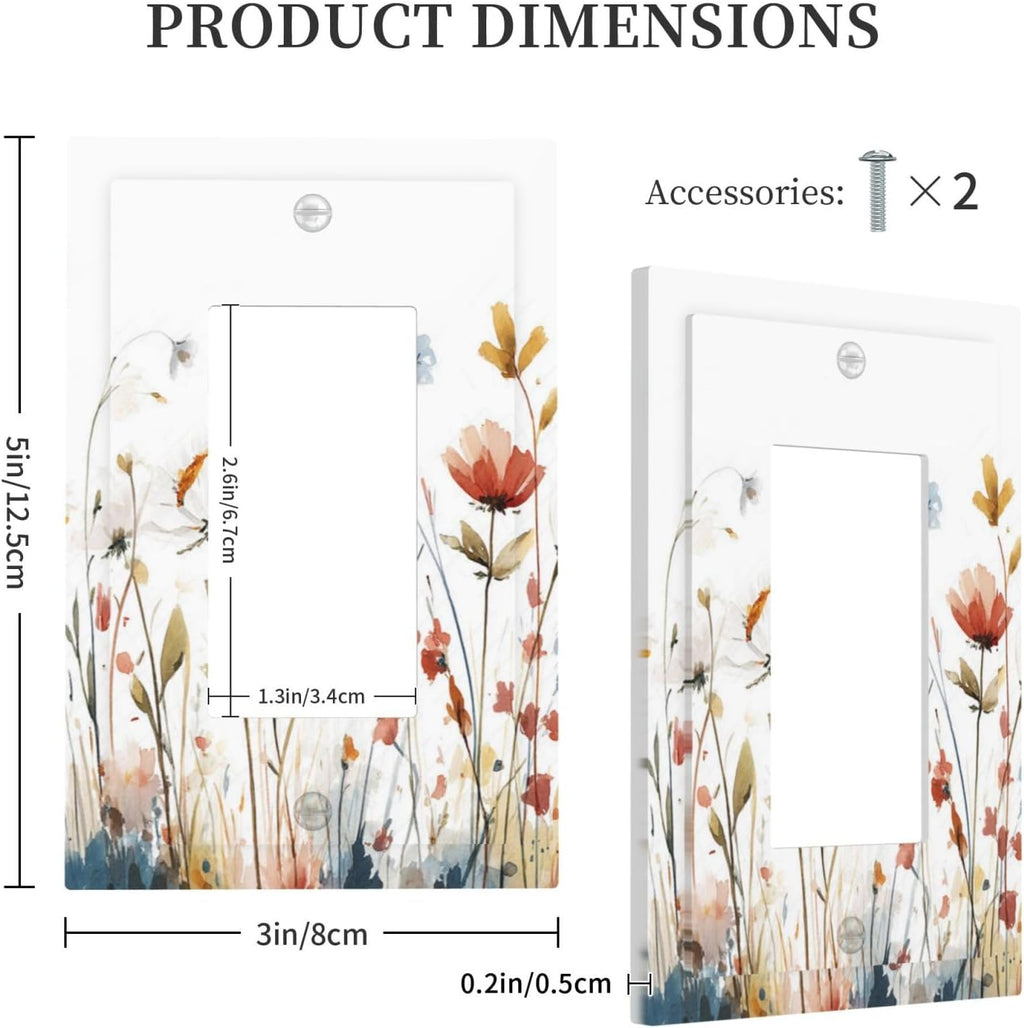 Watercolor Wildflower Colorful Floral Plant Decorative Outlet Covers 1 Gang Single Rocker Light Switch Cover Plate Wall Plates GFCI Faceplate for Bed Room Living Room Decor