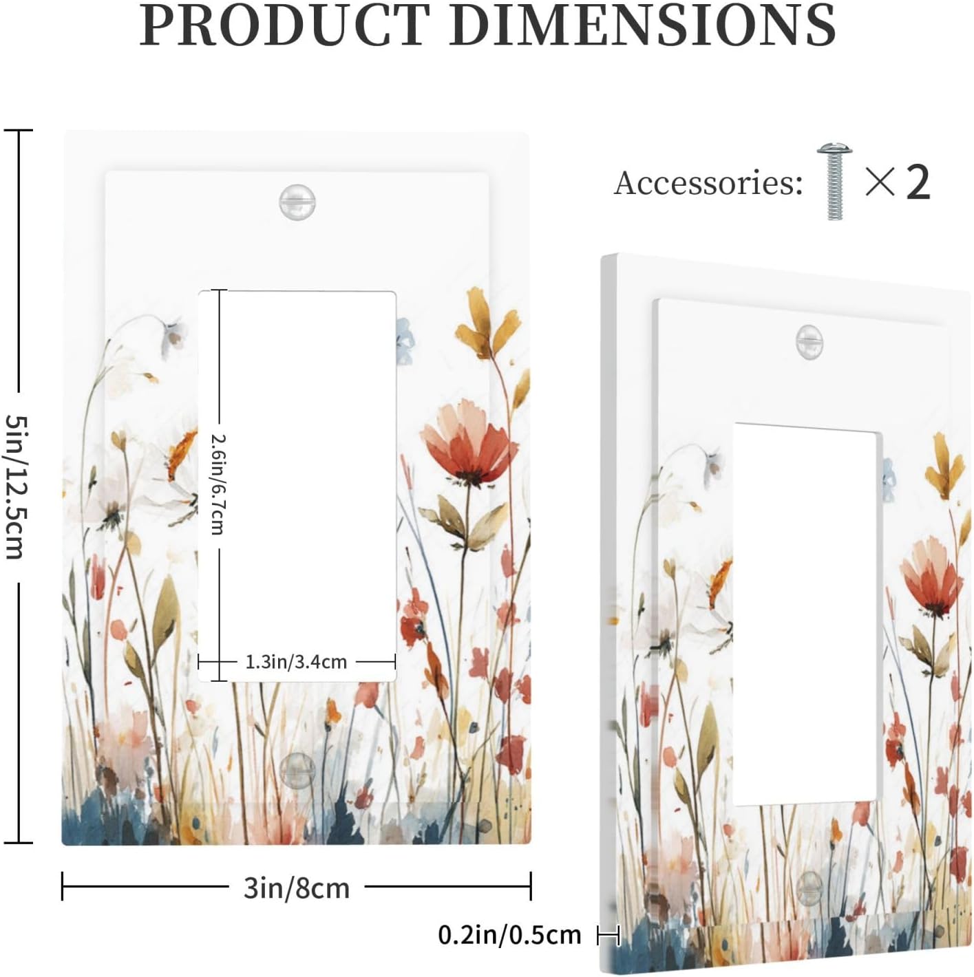 Watercolor Wildflower Colorful Floral Plant Decorative Outlet Covers 1 Gang Single Rocker Light Switch Cover Plate Wall Plates GFCI Faceplate for Bed Room Living Room Decor