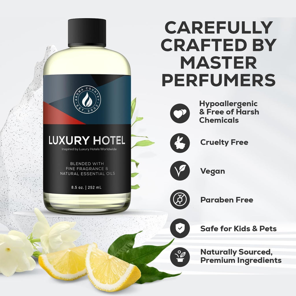 Aroma Country Luxury Hotel Diffuser Oil Scent Oil for Diffuser & Air Fresheners for Home - Essential Oil Diffuser Refill, Home Fragrance Collection with Gardenia & Amber (1 Fl. Oz)