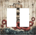 Decorative Outlet Covers Vintage Octopus Ocean Sailboat Bizarre Adventure 2 Gang Double GFCI Rocker Electrical Wall Panels Light Switch Cover Plate for Bathroom Kids room Decor