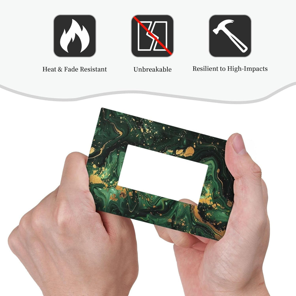 Green/Gold Modern Abstract Luxury Marble 1 Gang Wall Plates Single Rocker Light Switch Covers Decorative Switch Plates Electrical GFCI Panel Covers for Home Office Decor 5 x 3 IN