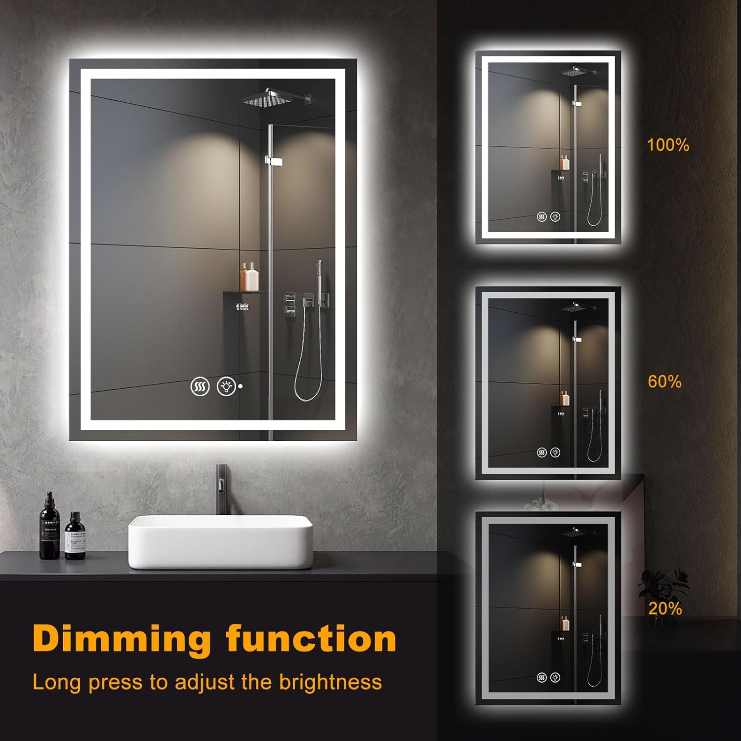 24"x32" LED Bathroom Mirror with Lights, Smart Lighted Bathroom Mirror for Wall, Anti-Fog Lighted Vanity Mirror with Memory, Shatterproof