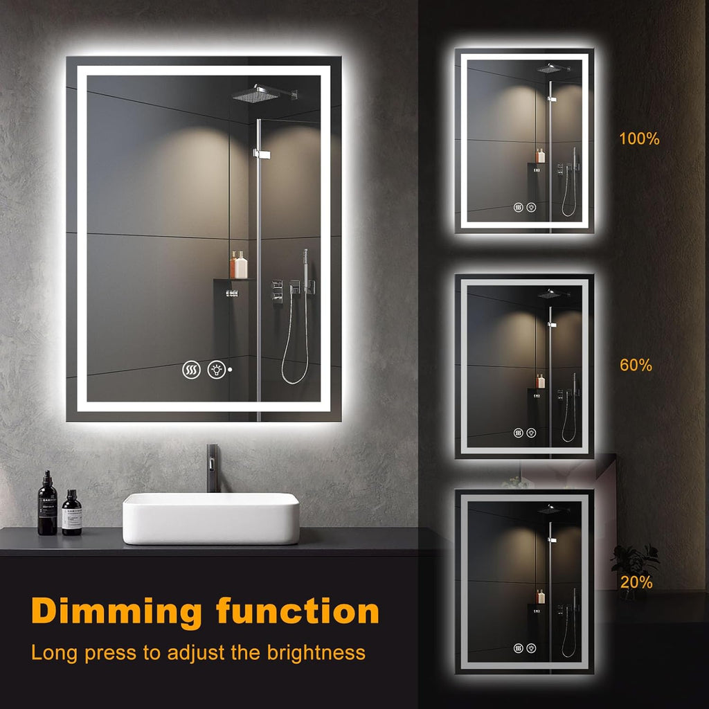 20"x28" LED Bathroom Mirror with Lights, Smart Lighted Bathroom Mirror for Wall, Anti-Fog Lighted Vanity Mirror with Memory, Shatterproof