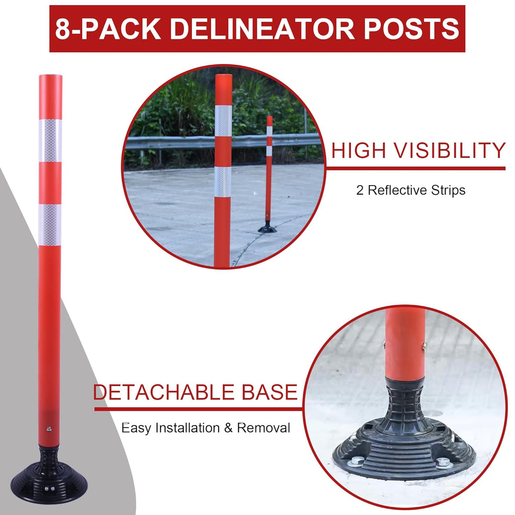 48" Traffic Cones 8-Pack with Heavy-Duty Spring Base - Road Safety & Parking Lot Delineators for Construction Zones, Highways - OrangeStar