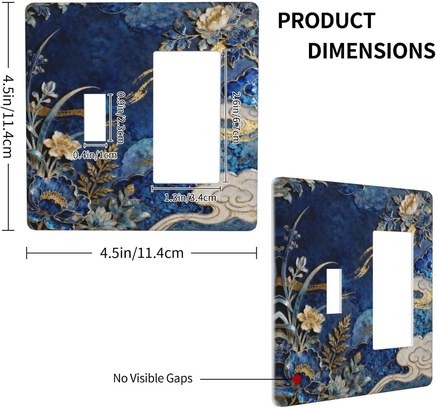 Decorative Outlet Covers Blue White Flower Gold Line Cloud 2 Gang Light Switch Cover Plate Single Toggle 1 Rocker Wall Plates for Electrical Outlets Switch Plate Covers for Home Decor
