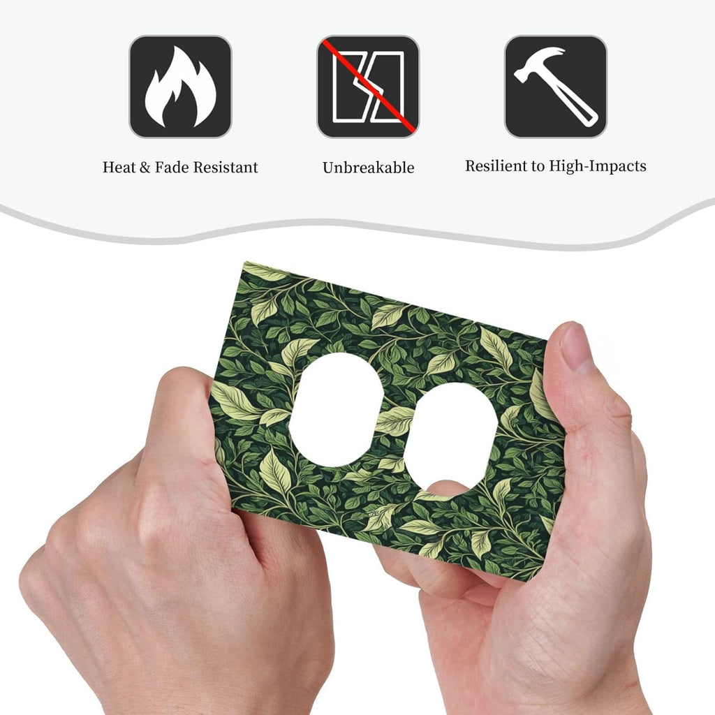 Vintage Green Plant Leaves 1 Gang Duplex Receptacle Switch Wall Plate Decorative Switchplate Outlet Covers Electrical Plug Cover Faceplate for Bathroom Home Decor 5 X 3 IN