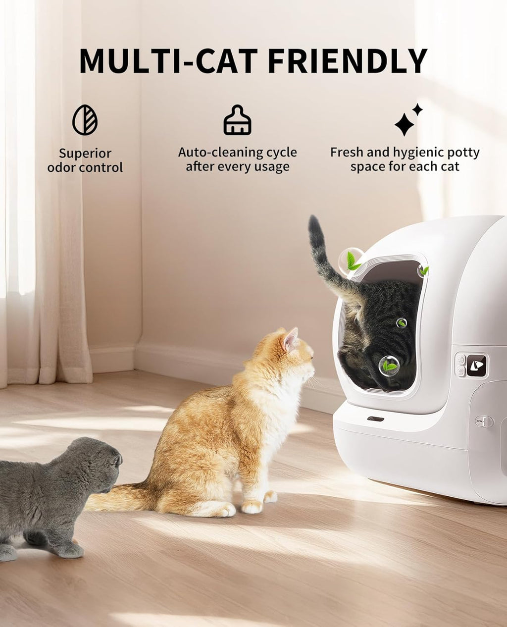 PETKIT 2025 Upgraded Automatic Cat Litter Box 2-Way Odor Remover & 20 Trash Bags,App Control Smart Robot with Anti-Scratch Inner Mat, Self-Cleaning Cat Litter Box True Integration & Structure Safety