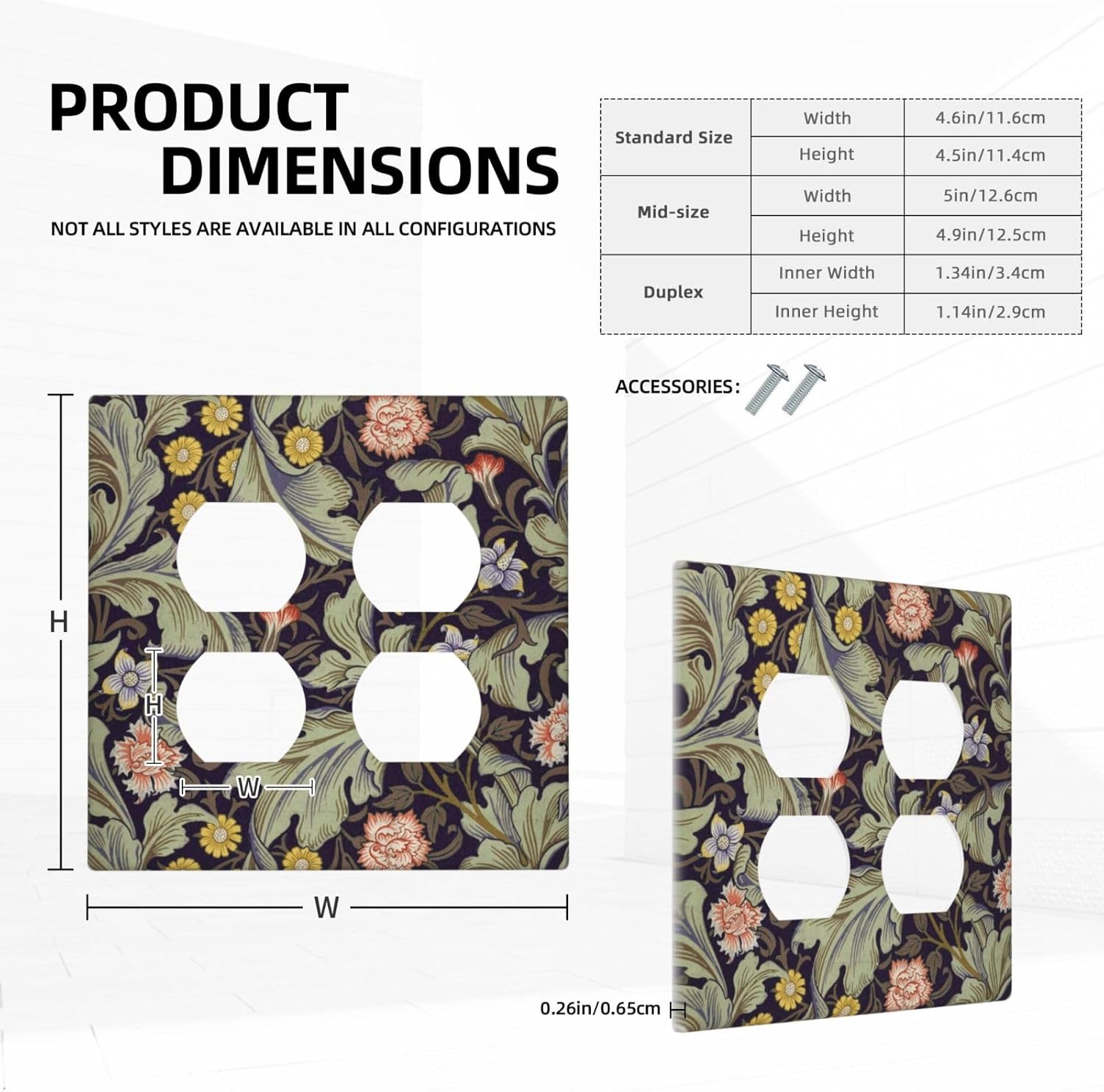 Boho William Morris Floral Green Leaves Flower Outlet Covers 2 Gang Double Duplex Decorative Light Switch Covers Electrical Wallplates Socket Faceplate for Farmhouse Home Decor