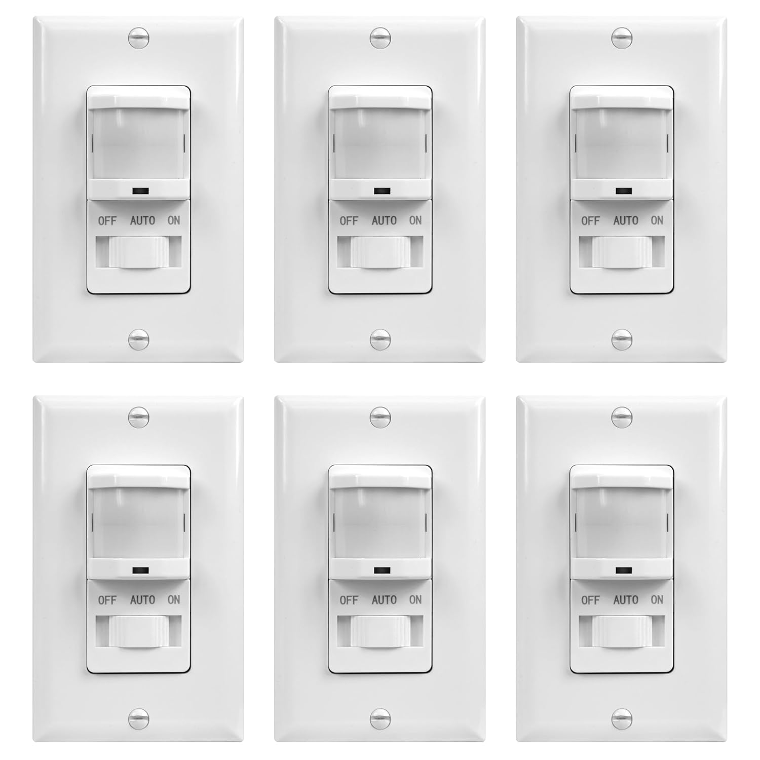 TOPGREENER in-Wall PIR Motion Sensor Light Switch, Motion Sensor Switch, Occupancy Sensor Switch, 4A, 500W, Single Pole, Neutral Wire Required, Wall Plate Included, TSOS5, White, 6 Pack