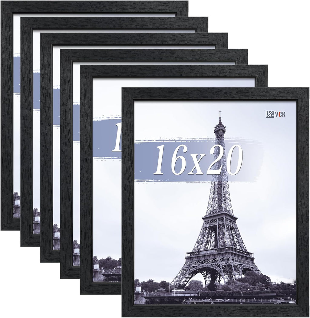 VCK 16x20 Picture Frames Black Set of 6, Wide Border Wood Poster Frame, Multi-Directional Display Family Photos, Office Prints, Studio/Gallery Artwork, Woodgrain Series, Wall Hanging