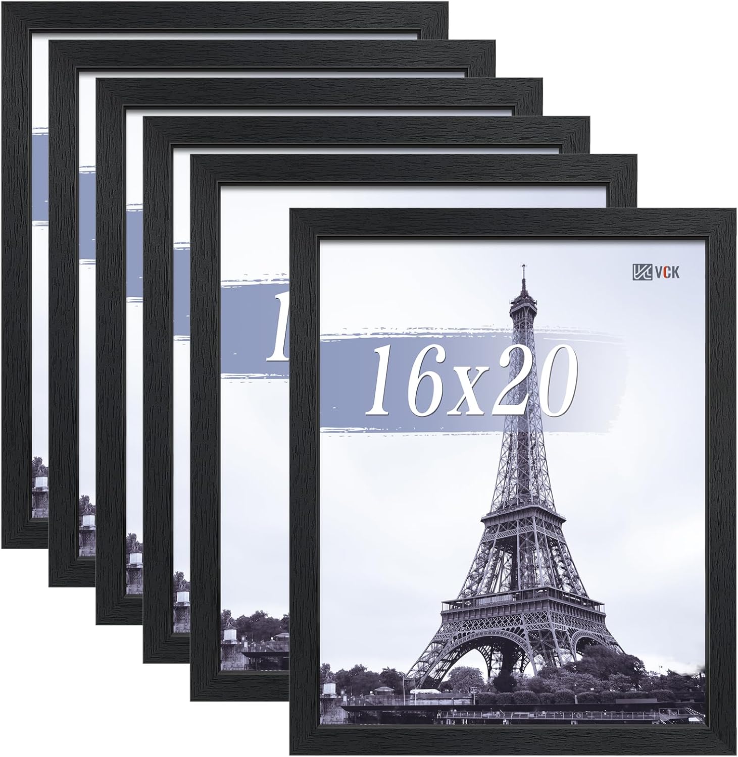 VCK 16x20 Picture Frames Black Set of 6, Wide Border Wood Poster Frame, Multi-Directional Display Family Photos, Office Prints, Studio/Gallery Artwork, Woodgrain Series, Wall Hanging