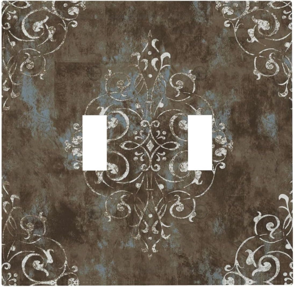 Gothic Vintage Abstract Brown Patterns Double Toggle Light Switch Covers 2 Gang Wall Plate Dual Decorative Switchplate Electrical Faceplate for Country Bathroom Bedroom Decor