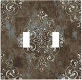 Gothic Vintage Abstract Brown Patterns Double Toggle Light Switch Covers 2 Gang Wall Plate Dual Decorative Switchplate Electrical Faceplate for Country Bathroom Bedroom Decor