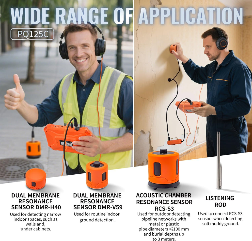 PQWT 125C Water Leak Detector, Indoor & Outdoor Underground Water Pipe Leak Detection Measurement Depth 9.84ft/3m