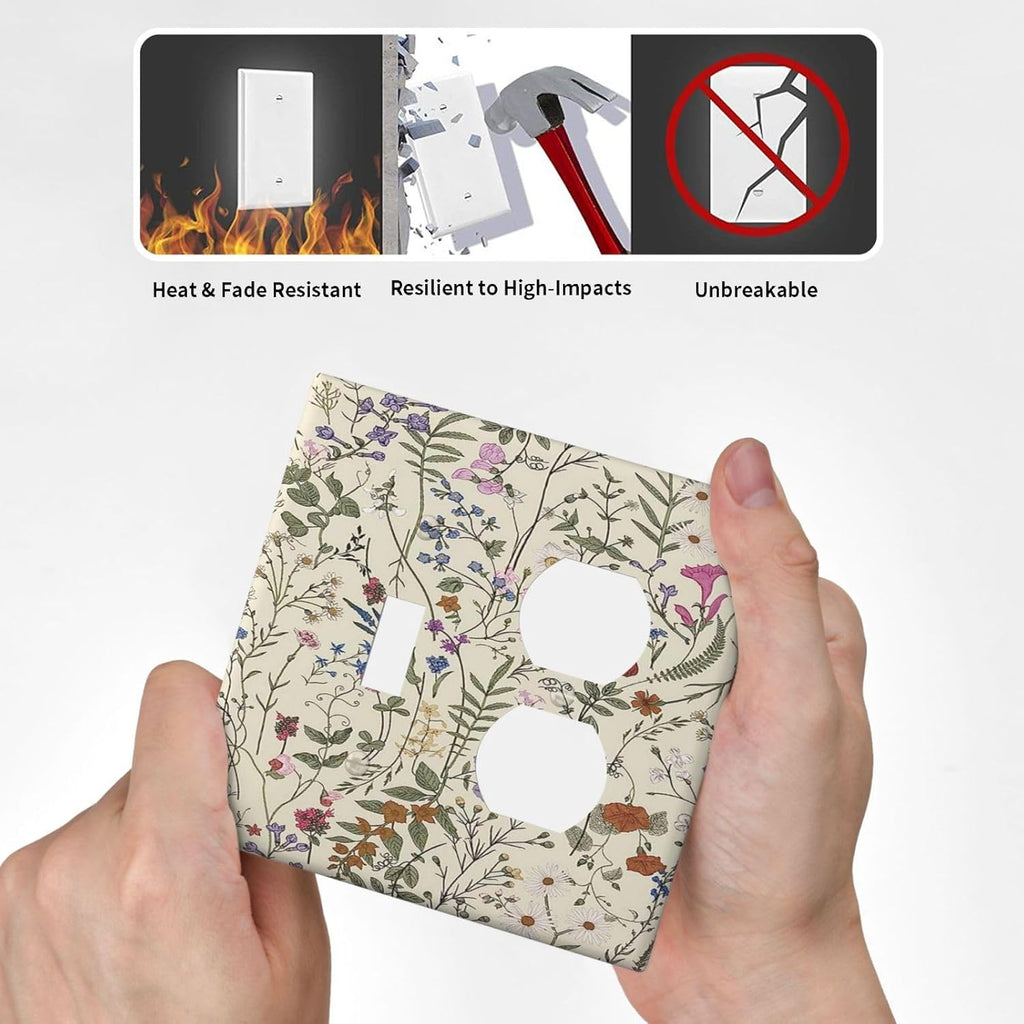 Decorative Outlet Covers Rustic Beige Wildflower Flowers 2 Gang Wall Plate Cover Single Toggle Duplex Combo Two Switch Light Switch Cover Plate Jumbo Dual GFCI Faceplate