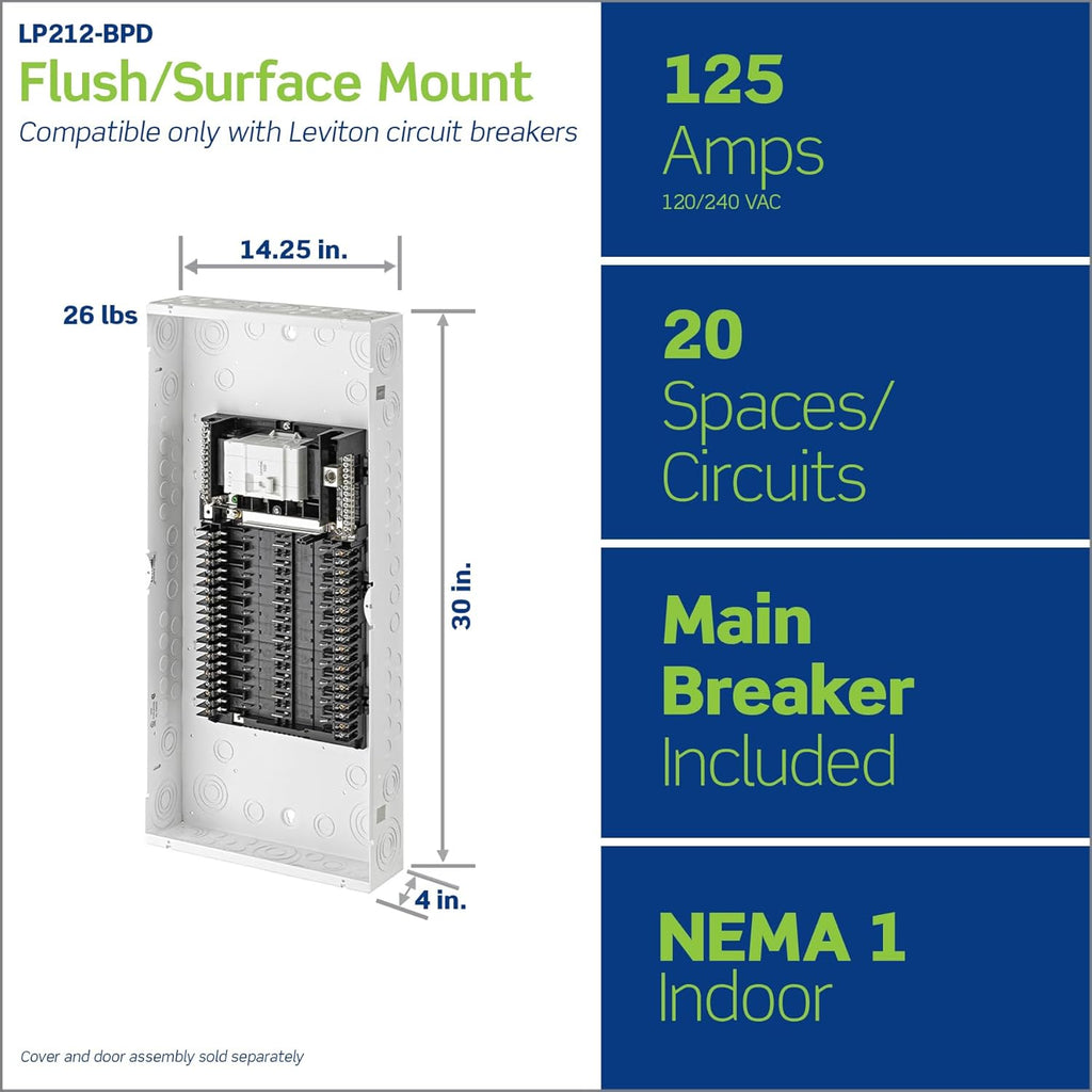 Leviton 20 Space, 20 Circuit Indoor Load Center with 125 Amp Main Circuit Breaker, LP212-BPD