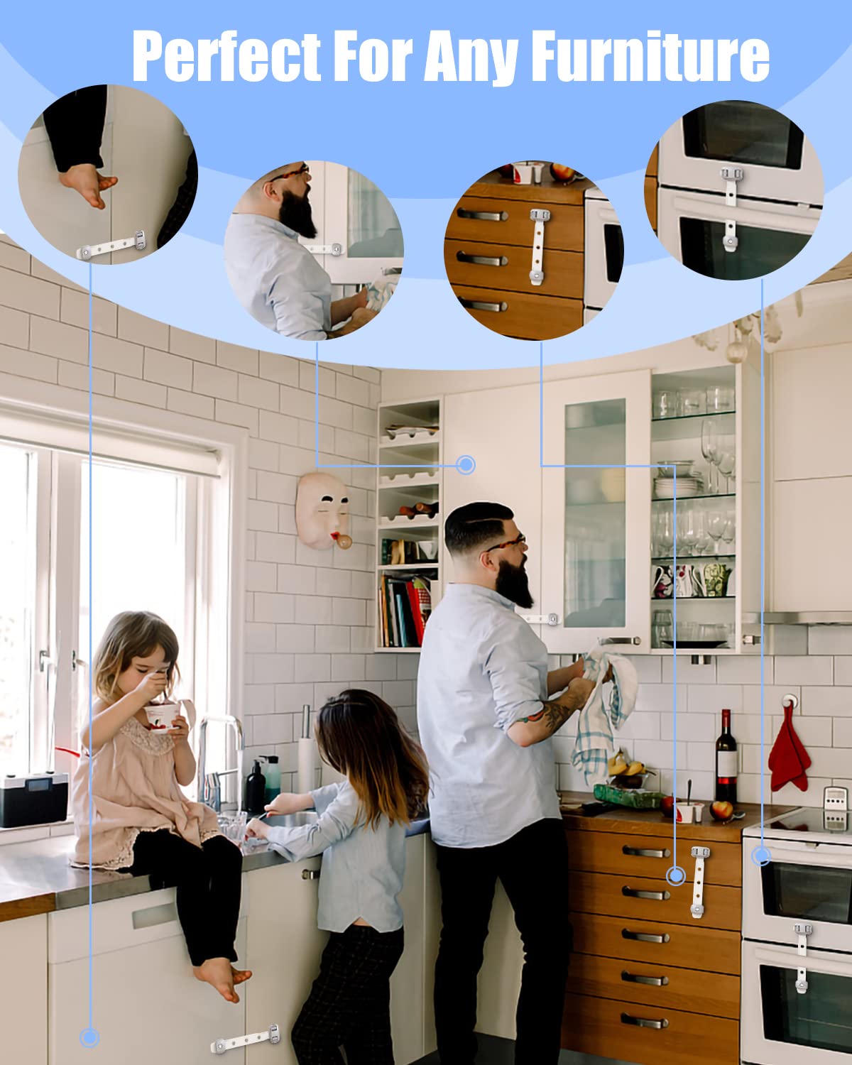 Baby Proofing Child Safety Locks(3 PCS) - Cabinet Locks for Babies,3M Adhesive Cabinet Latches, Multi-Purpose for Fridge Drawers,Ovens Toilet Seats,Trash Can, No Drilling (3 Count)