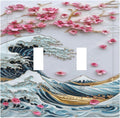 Decorative Switch Plates The Great Wave Off Kanagawa With Sakura 2 Gang Double Toggle Outlet Light Switch Cover Wall Plate Electrical Faceplate for Bedroom Bathroom Decor
