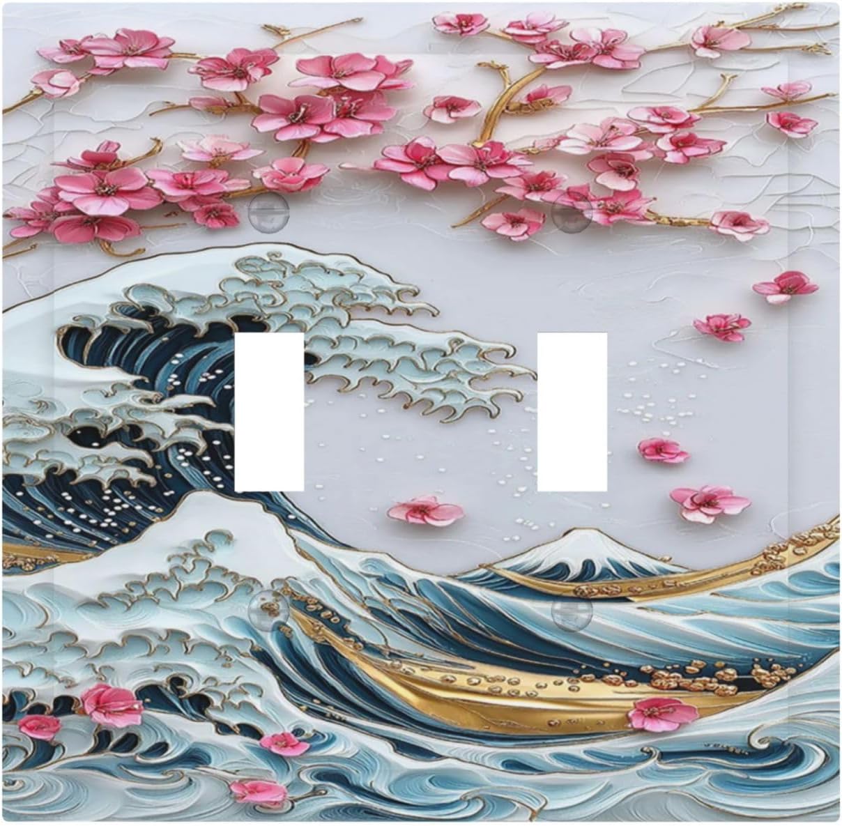 Decorative Switch Plates The Great Wave Off Kanagawa With Sakura 2 Gang Double Toggle Outlet Light Switch Cover Wall Plate Electrical Faceplate for Bedroom Bathroom Decor