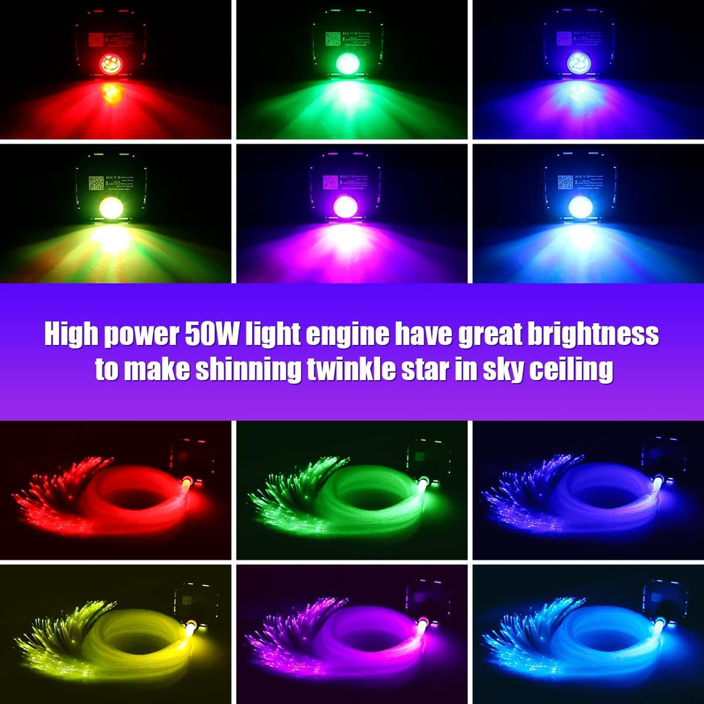 AZIMOM High Brightness 50W Twinkle Fiber Optic Light Source RGBW Light Box Engine Diver Bluetooth/RF Remote Control Music Sensor Mode for Car Home Star Ceiling Light Effect Decoration