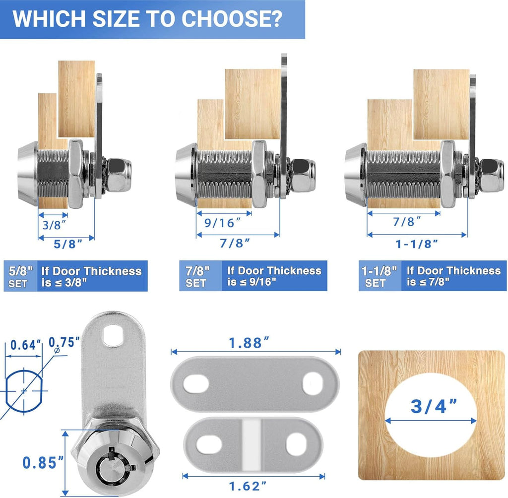 RV Storage Locks - Keyed Alike, 7/8' Fits 9/16' Max Door Thickness, Camper Trailer Cabinet Locks (6 Pack)
