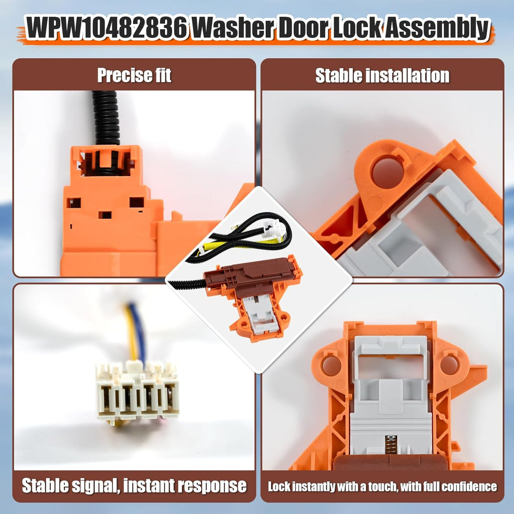 Upgraded WPW10482836 W10482836 Door Lock Assembly for Washing Machine,Replaces 1873013 AP6017583. Fit for CAE2745FQ0 CAE2765FQ0 MAT20CSAWW0 MAT20MNAWW0
