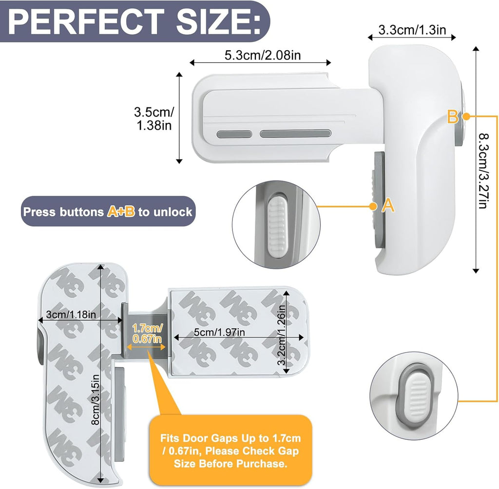 Fridge Lock for Kids, Childproof Refrigerator Door Lock, Fridge Latch with 3M Adhesive, Freezer Locks Automatically Closed, No Drill No Screw, More Security for Kids/Pets (1 Pack, White)