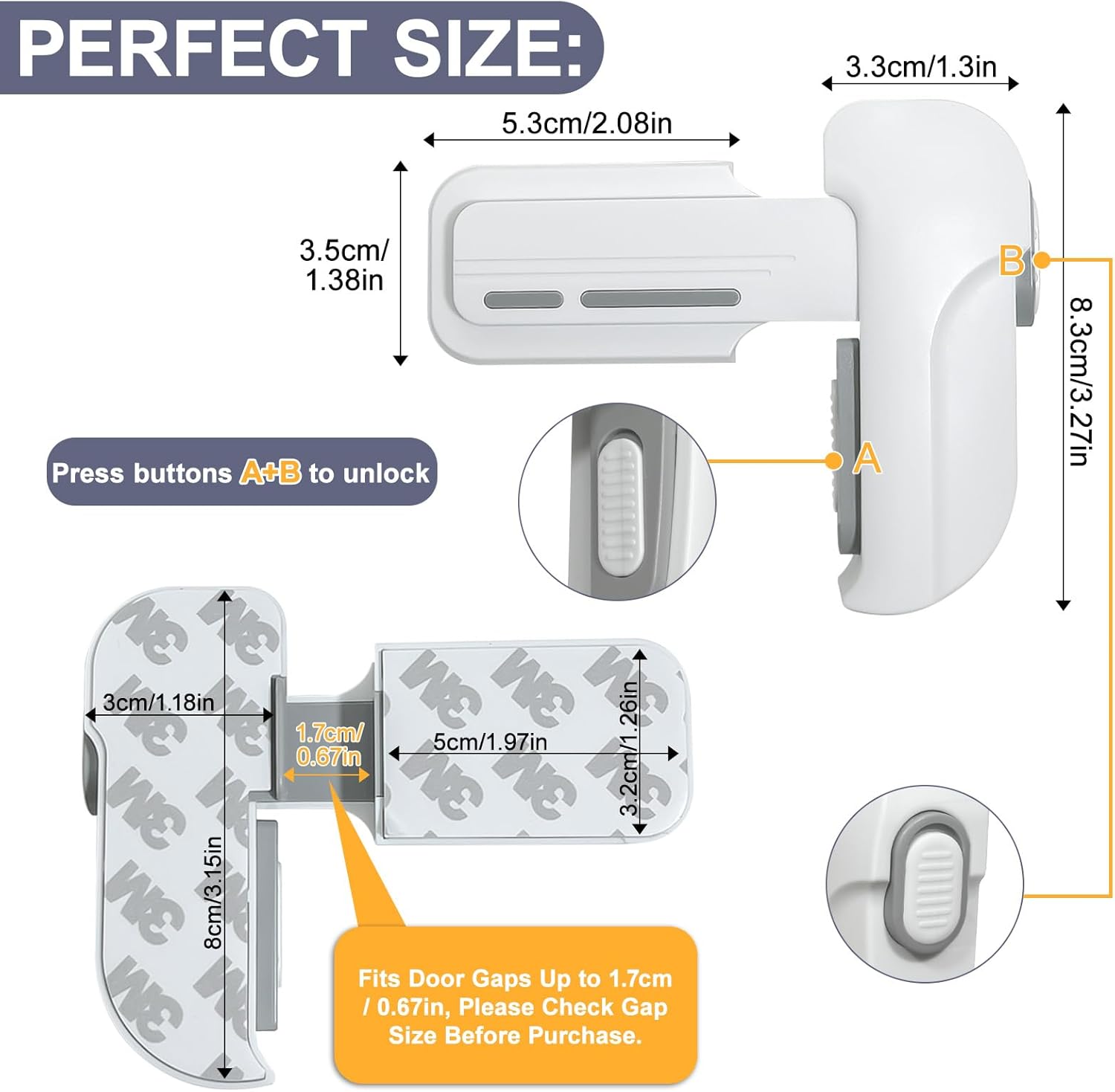 Fridge Lock for Kids, Childproof Refrigerator Door Lock, Fridge Latch with 3M Adhesive, Freezer Locks Automatically Closed, No Drill No Screw, More Security for Kids/Pets (1 Pack, White)