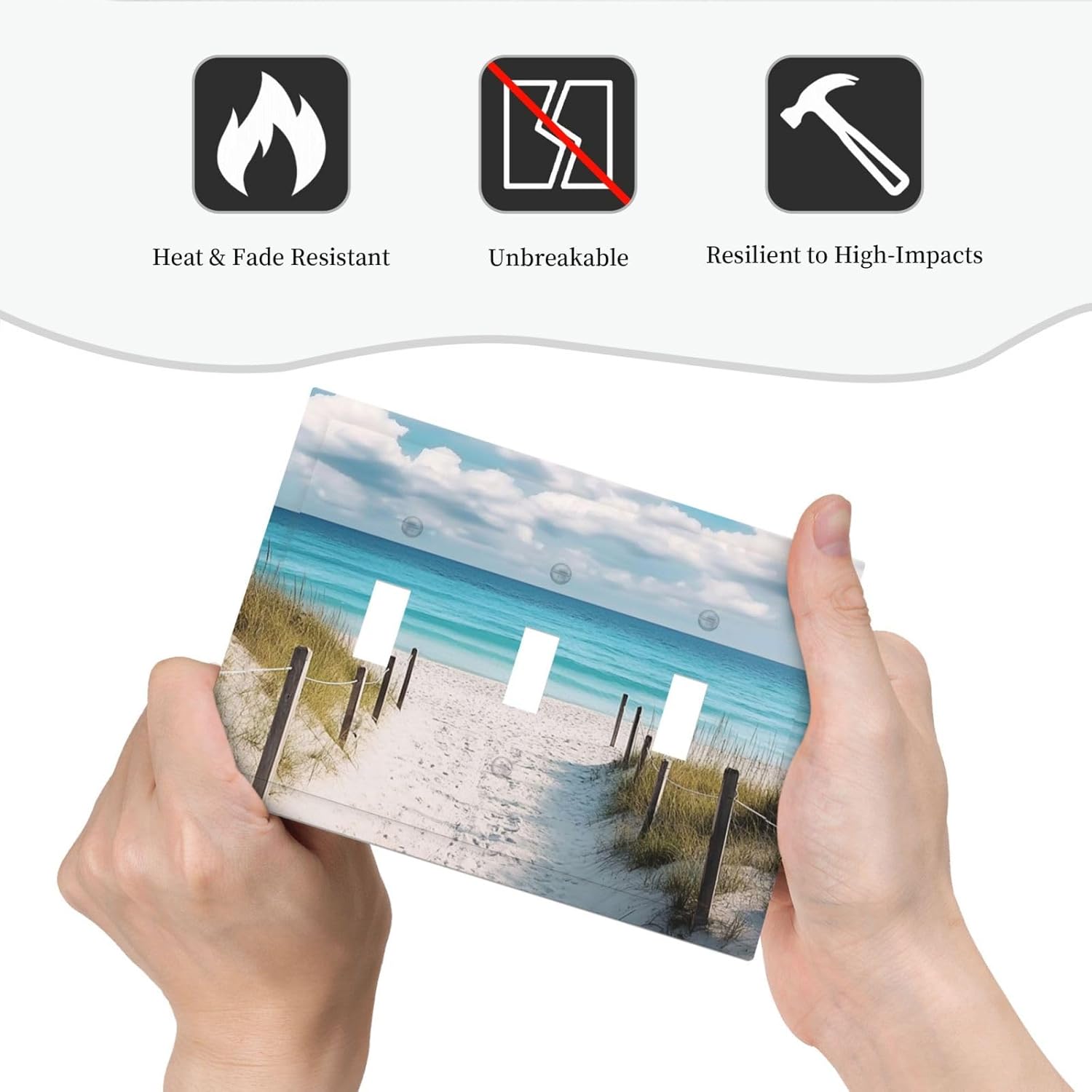 Decorative Light Switch Cover Plate Coastal Beach Ocean Seaside View 3 Gang Wall Plates for Electrical Outlets Triple Toggle Switch Plate Covers Outlet Covers Faceplate for Bedroom Home Decor