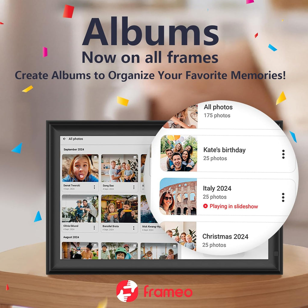 15.6inch FRAMEO Digital Photo Frame with 1920x1080 FHD IPS LCD Touch Screen, Dual-WiFi Share Photos & Videos Via Frameo App, Support USB Drive/SD Card Extend Storage, Motion Sensor, Auto-Rotate