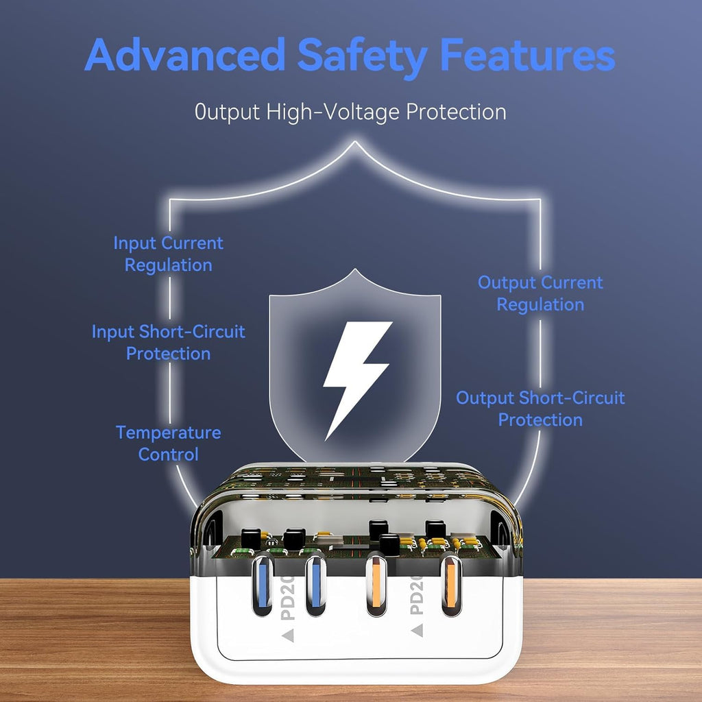 USB C Wall Fast Chargers Block, 40W 4-Port Type C Chargers Fast Charging Blocks PD Power Charger Adapter+QC 3.0 USB C Multiport Charger Brick for Phone 17/16/15/14/13/12 Pro Max, Pad, Galaxy S25/24