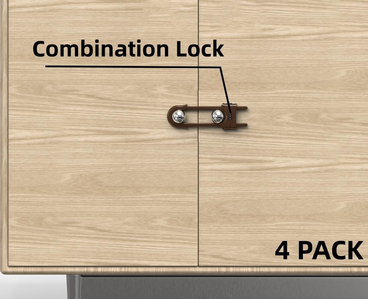 4 Pack Child Proof Sliding Cabinet Door Code Locks Baby Safety Cupboard Locks Adjustable U Shaped Cabinet Latches for Knob Handle Drawers Closet (4 PCS, Coffee)