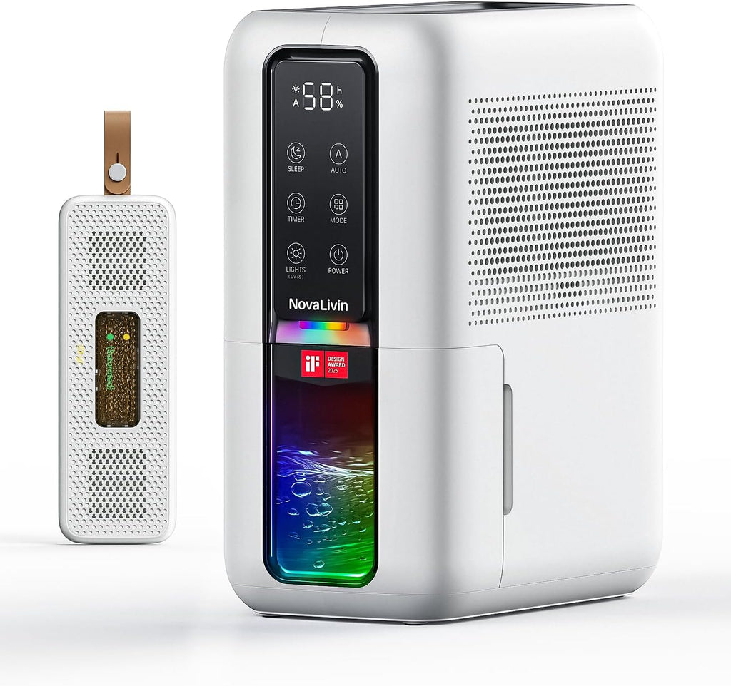 Dehumidifiers for Bathroom with Moisture Absorber Bag Reusable, 68 OZ Water Tank Portable Quiet Dehumidifier for Bedroom with Auto Shut Off, 7 Colors LED Light for Home, RV, Garage, apartment
