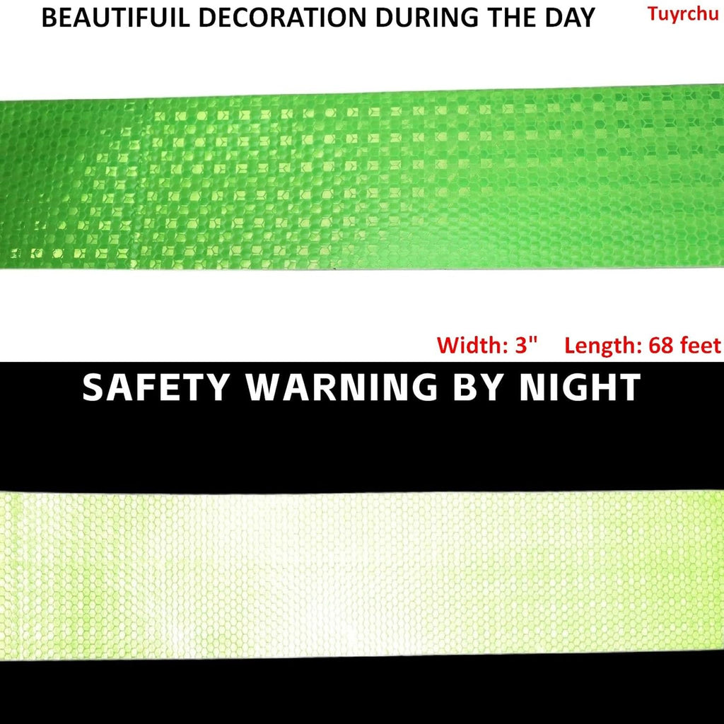 Reflective Tape Green 3 inch, Outdoor Waterproof High Visibility Warning Industrial Marking Tape, Safety Stickers (68 feet)
