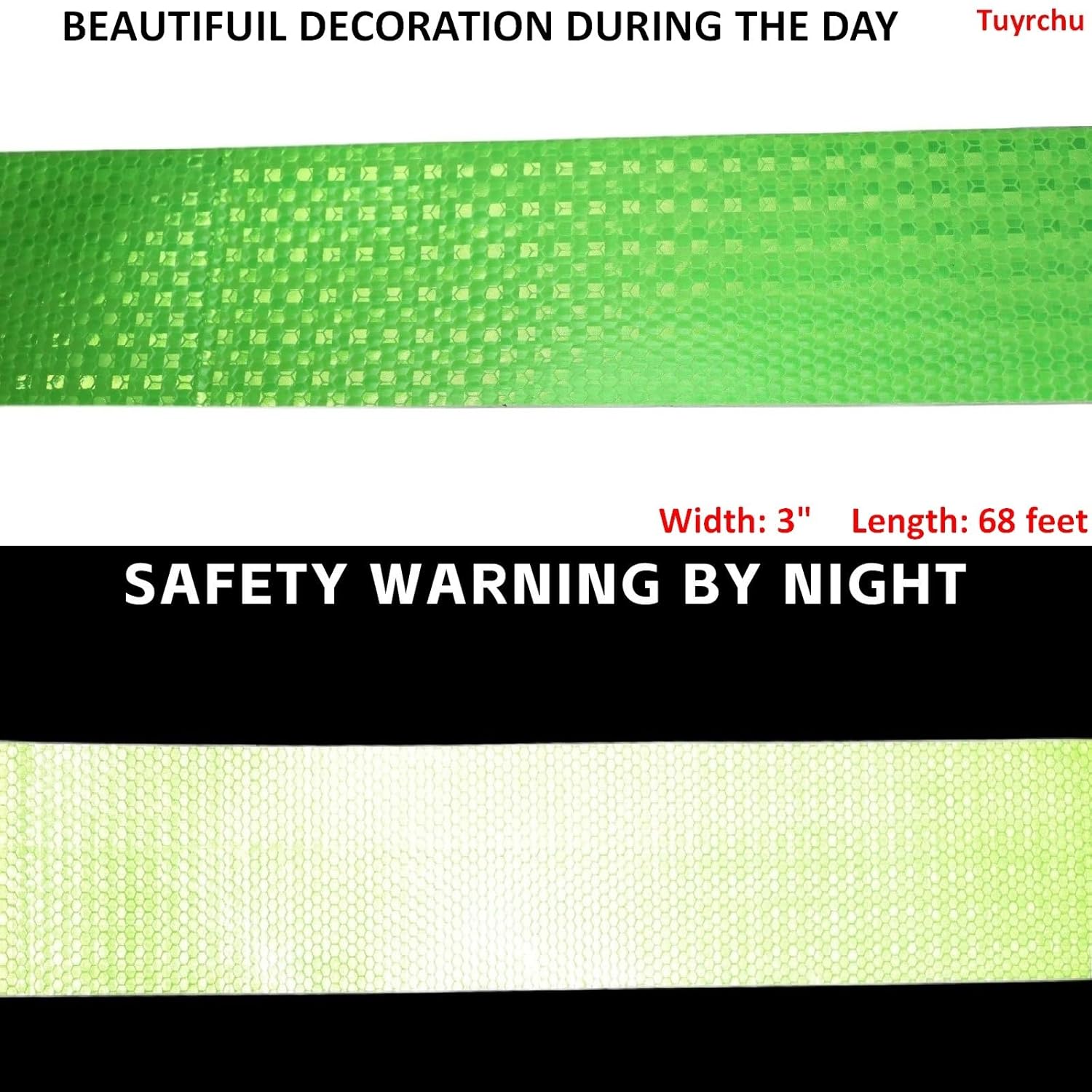 Reflective Tape Green 3 inch, Outdoor Waterproof High Visibility Warning Industrial Marking Tape, Safety Stickers (68 feet)