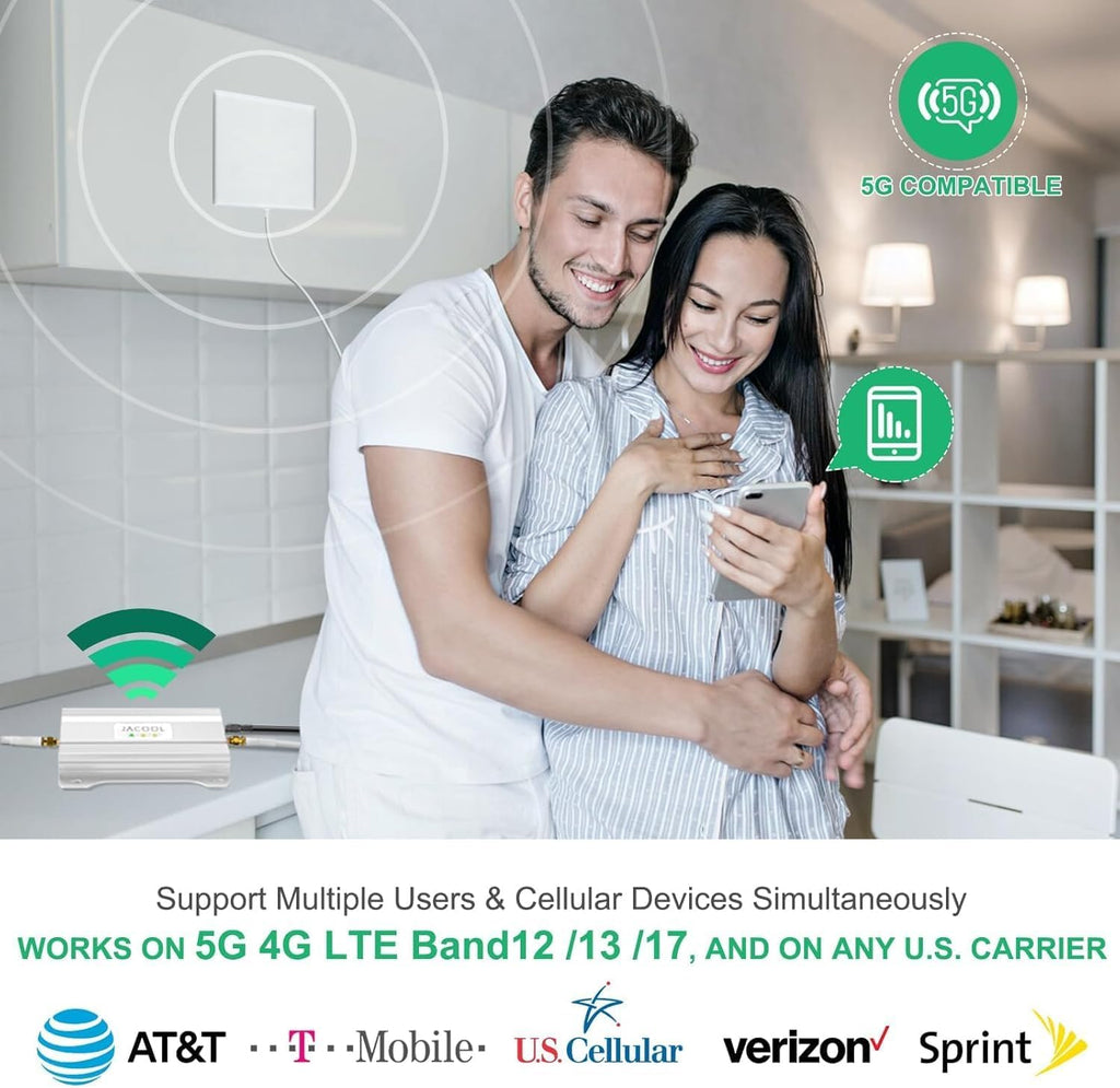 Cell Phone Signal Booster for Home Office | Boost 4G 5G LTE Signal Verizon and AT&T on Band 12/13/17 | Dual Band Cellular Repeater with High Gain Antennas Cover 5000 sq ft | FCC Approved