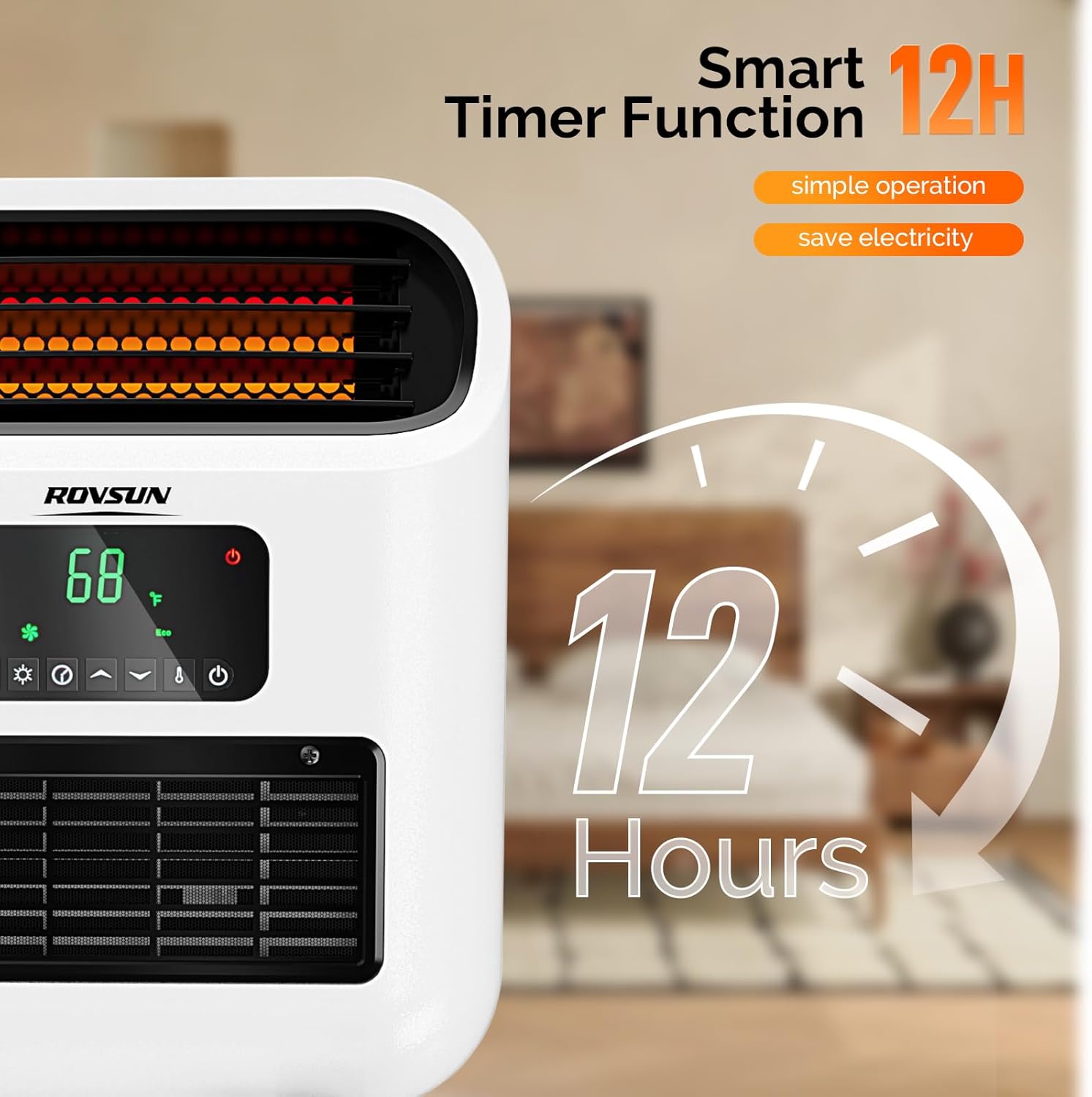 ROVSUN Small Wall Mounted Space Heater with Remote Control, Wall Heaters for Indoor Use, 12H Timer, Adjustable Thermostat, ECO Modes, Child Lock, Quartz Element, for Bedroom, Living Room, Home, 1500W