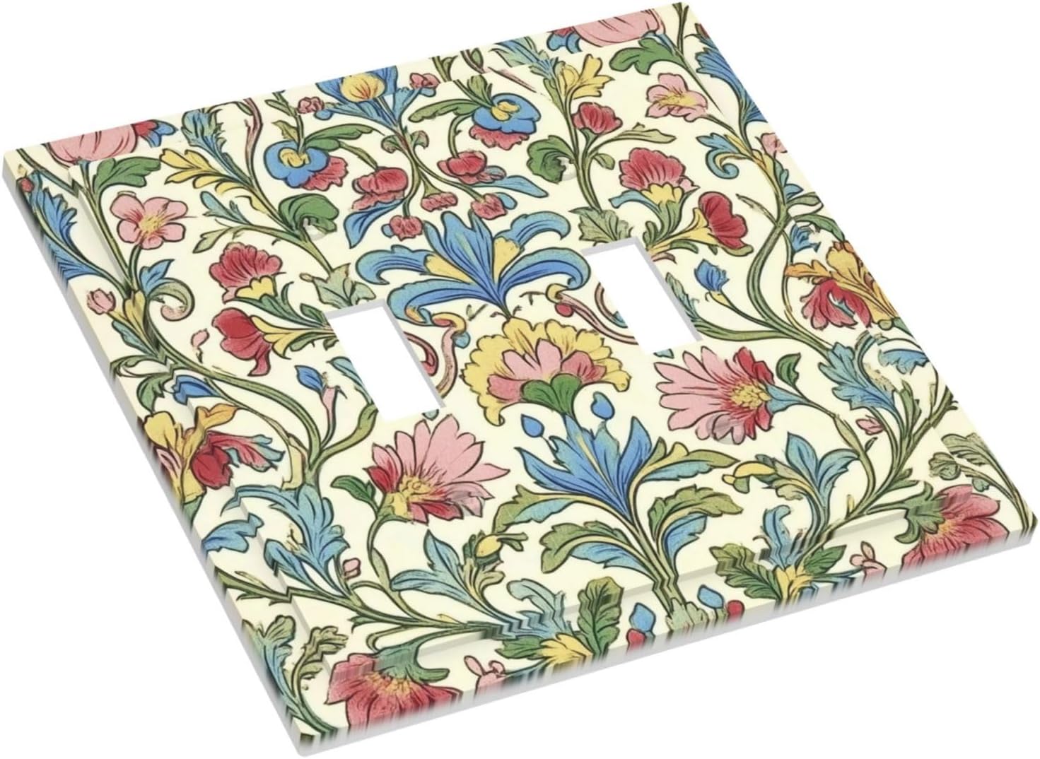 Decorative Switch Plates Boho Red Floral Morris Plant Leaves 2 Gang Double Toggle Outlet Light Switch Cover Wall Plate Electrical Faceplate For Farmhouse Cabin Decor
