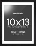 Homeforia 10x13 Picture Frame Black Wood, High End Oak 10x13 Poster Frames with Mat 8.5x11, 10 x 13 Wooden Frames Matted to 8.5 x 11 inch Photo, 13x10 Hanging Frame, Tempered Glass, Wall Kit, Set of 1