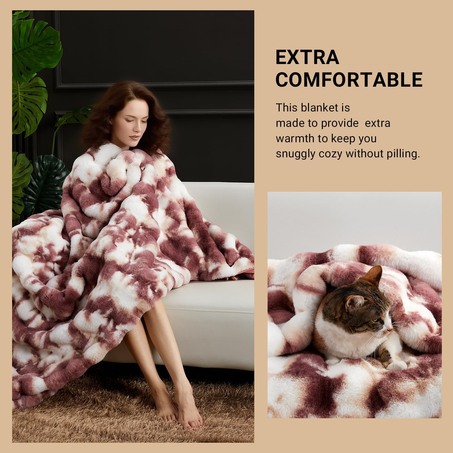 SAPHREAS Faux Fur Throw Blanket for Couch, Fluffy Fuzzy Bubble Blanket for Sofa Bed Living Room, Decor Soft Cozy Gifts for Women Men, 60x80” Tie Dye Burgundy