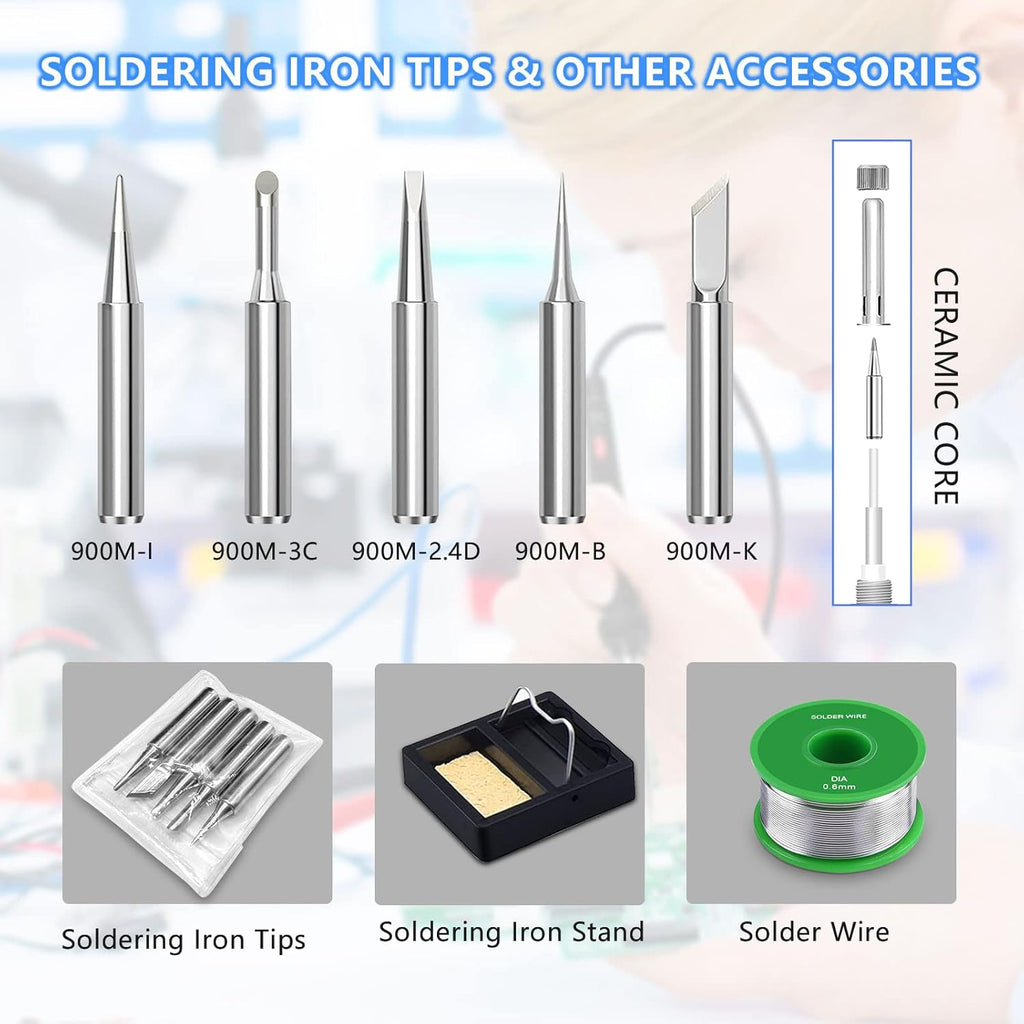 Soldering Iron Kit, 60W 110V Soldering Irons, Adjustable Temperature Soldering Welding Tool Kit with Extra 5pcs Tips, Stand, Sponge, Solder Wire