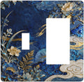 Decorative Outlet Covers Blue White Flower Gold Line Cloud 2 Gang Light Switch Cover Plate Single Toggle 1 Rocker Wall Plates for Electrical Outlets Switch Plate Covers for Home Decor