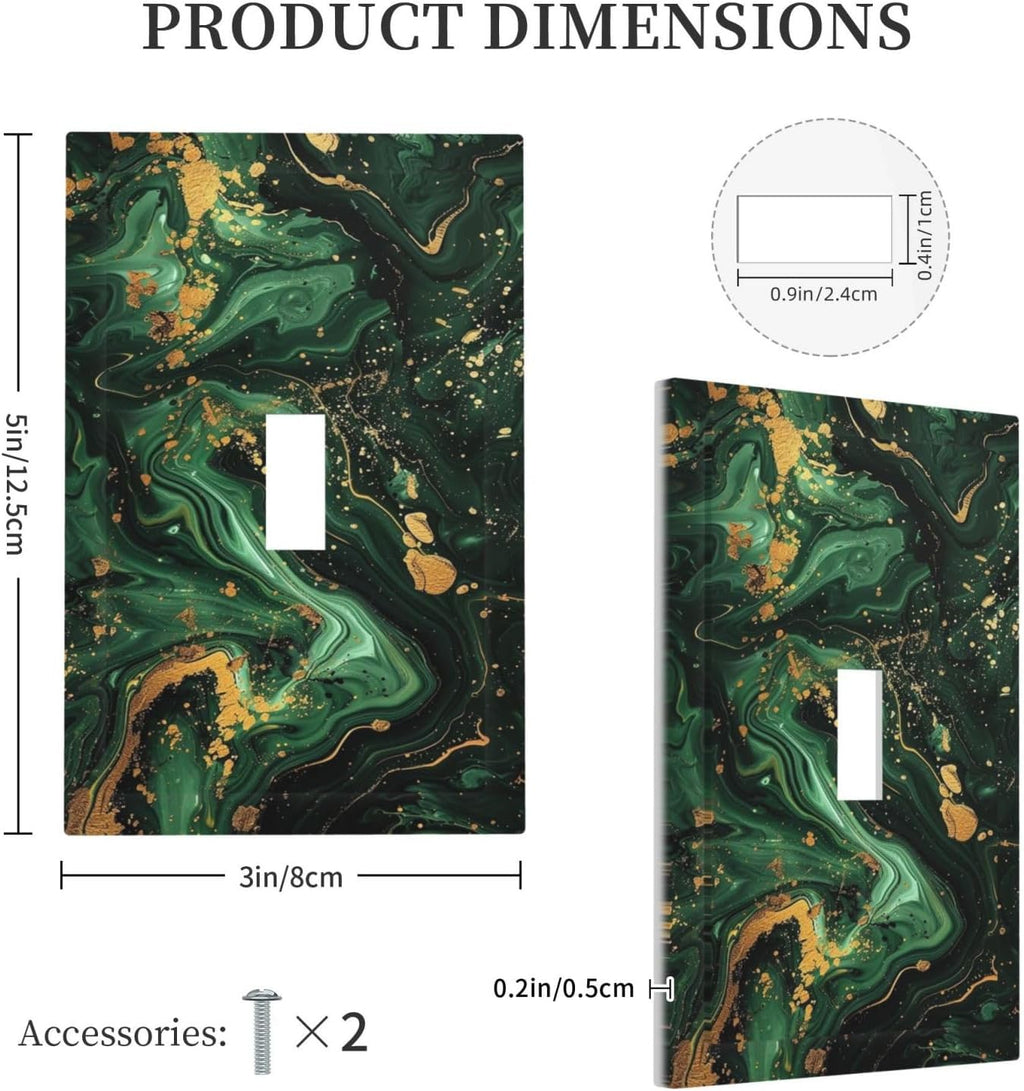 Green/Gold Modern Abstract Luxury Marble Single Toggle Light Switch Cover plate Outlet Cover Decorative Switchplate Wall Plates Electrical Panel Cover for Bathroom Living Room 5 X 3 IN