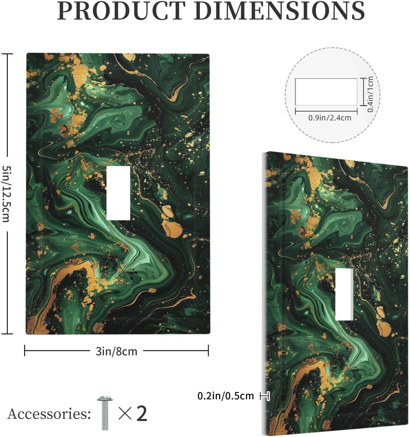 Green/Gold Modern Abstract Luxury Marble Single Toggle Light Switch Cover plate Outlet Cover Decorative Switchplate Wall Plates Electrical Panel Cover for Bathroom Living Room 5 X 3 IN
