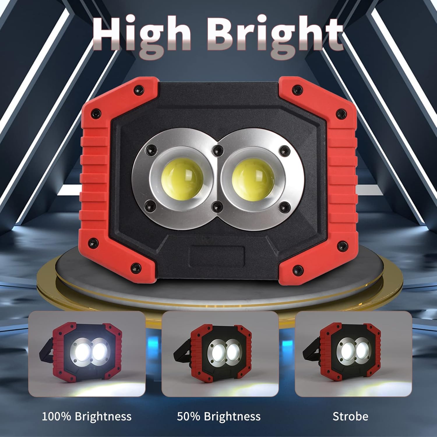 OTYTY LED Work Light 2-Pack, 30W 1500LM Portable Rechargeable Flood Lights with Magnetic Base, 4200mAh Battery for Outdoor, Camping, Hiking, Emergency, Car Repairing, Job Site Lighting (W839 Red)