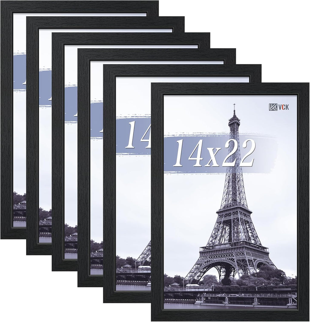 VCK 14x22 Picture Frames Black Set of 6, Wide Border Wood Poster Frame, Multi-Directional Display Family Photos, Office Prints, Studio/Gallery Artwork, Woodgrain Series, Wall Hanging