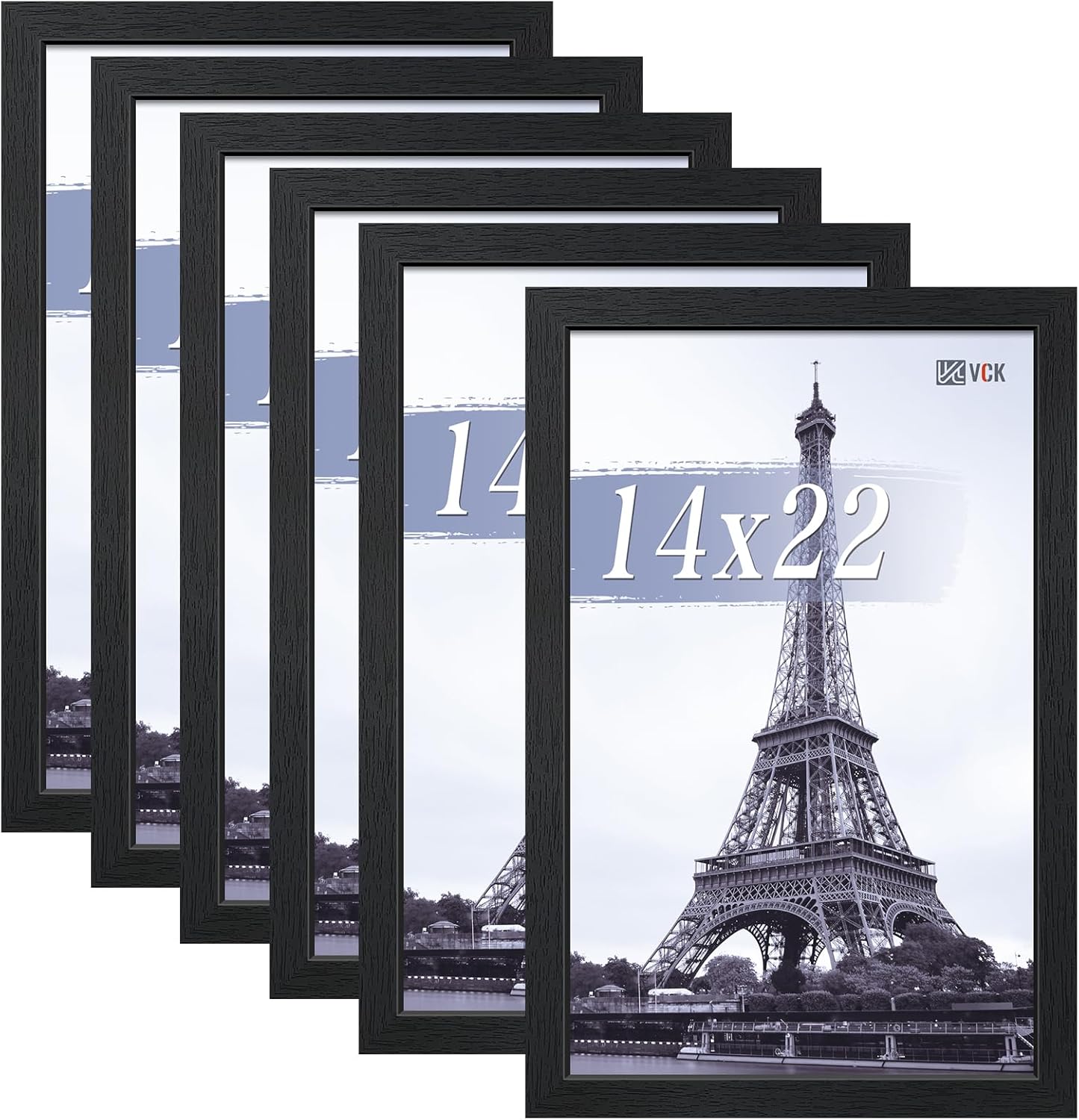VCK 14x22 Picture Frames Black Set of 6, Wide Border Wood Poster Frame, Multi-Directional Display Family Photos, Office Prints, Studio/Gallery Artwork, Woodgrain Series, Wall Hanging