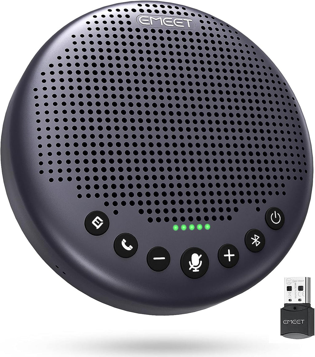 EMEET Conference Speaker and Microphone w/8 Mics, 360° Voice Pickup, Noise Reduction, Bluetooth/USB/Dongle Speakerphone for 10 People w/Daisy Chain for 18, Compatible w/Leading Platforms, 2025 Version