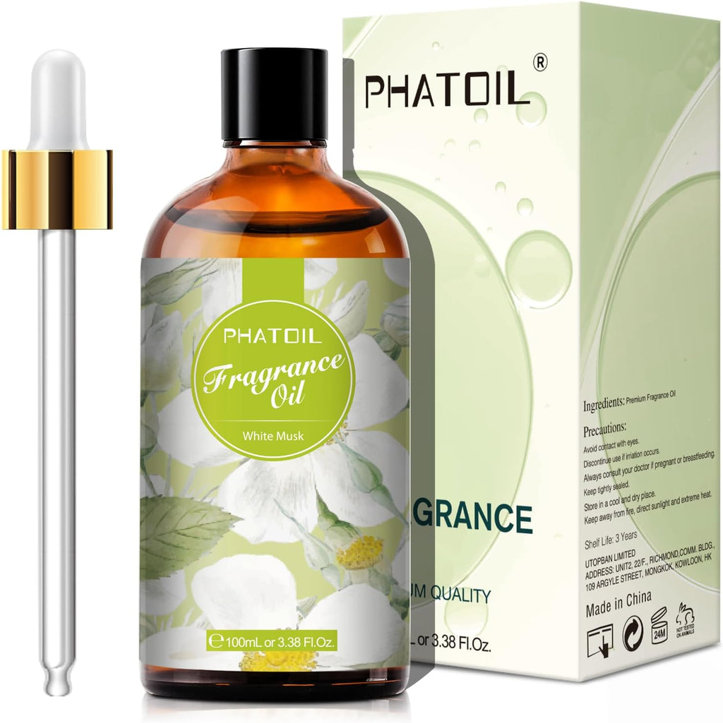 PHATOIL 3.38FL.OZ White Musk Fragrance Oils for Aromatherapy, Essential Oils for Diffusers for Home, Perfect for Diffuser, DIY Candle and Soap Making, DIY Scented Products - 100ml