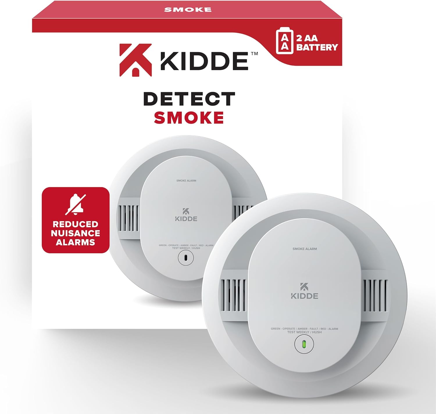 Kidde Smoke Detector, AA Battery Powered, LED Warning Light Indicators, 20SDR